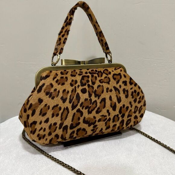 Genuine Hair On Cowhide Handmade Bowknot Shaped Kisslock Clutch Bag, Multi Use - Picture 5 of 12